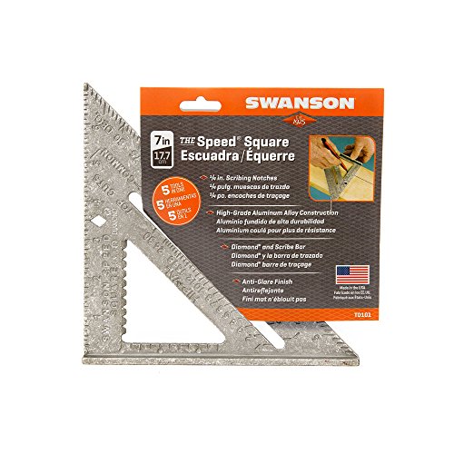 Image of Swanson Tool Co., Inc Speed Square, Aluminum, 7.2 inches, Blue, One Number Method | Made in America 7 inch aluminum rafter Speed Square and the iconic Blue Layout Instruction Book for jobsite reliability, T0101