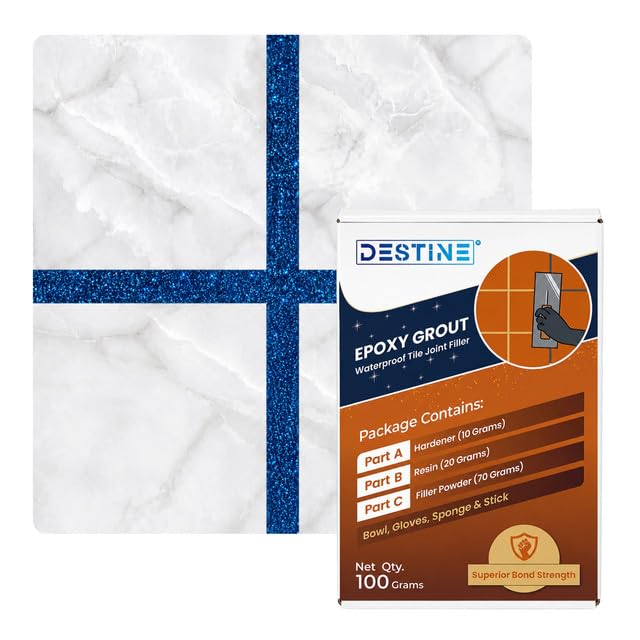 Image of DESTINE Epoxy Grout for Tiles (110 Colours)(100 g), Waterproof Joint Filler, Crack Filler, Tiles Gap Filler, Stain Free, Acid & Chemical Resistance Epoxy Grout (Luxury [French Blue Glitter])