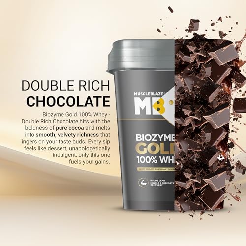 Image of MuscleBlaze Biozyme Gold 100% Whey Protein (Double Rich Chocolate, 4kg / 8.8lbs) | Whey Isolate as Primary Protein Source