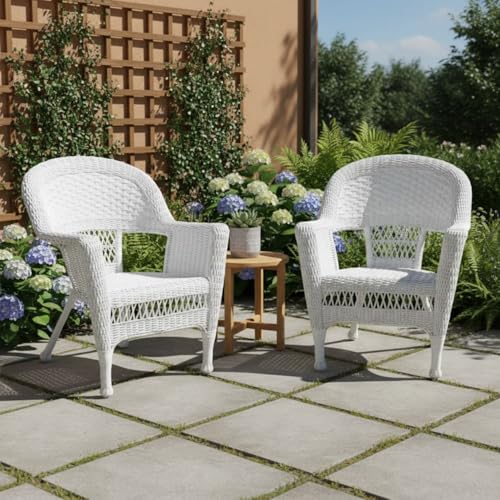 Jeco Wicker Patio Chairs (Set of 2) White Wicker