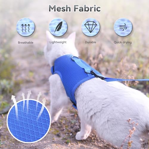 Image of Cat Harness and Leash for Walking Escape Proof Breathable Mesh Fabric, Solid Blue, XX-Large, Adjustable Cat Walking Jackets, Padded Stylish Cat Vest