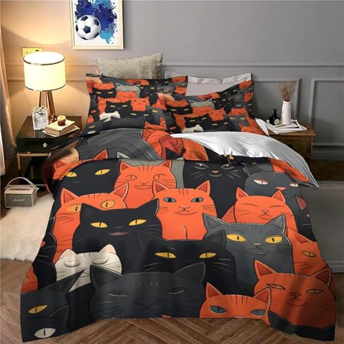 Housse de couette chat 260x220 cm en microfibre avec 2 taies d'oreiller - 6