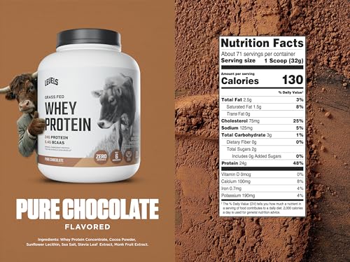 Image of Levels Grass Fed Whey Protein Powder, No Artificials, 24G of Protein, Pure Chocolate, 5LB