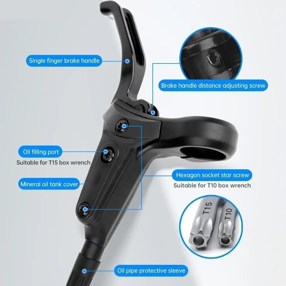 Bicicletas Freno de Tambor Trasero MTB Freno de Disco hidráulico 2 pistones Ligero XC Trail Pinzas Pastillas Presión de Aceite Rotor Manillar Puño Corto