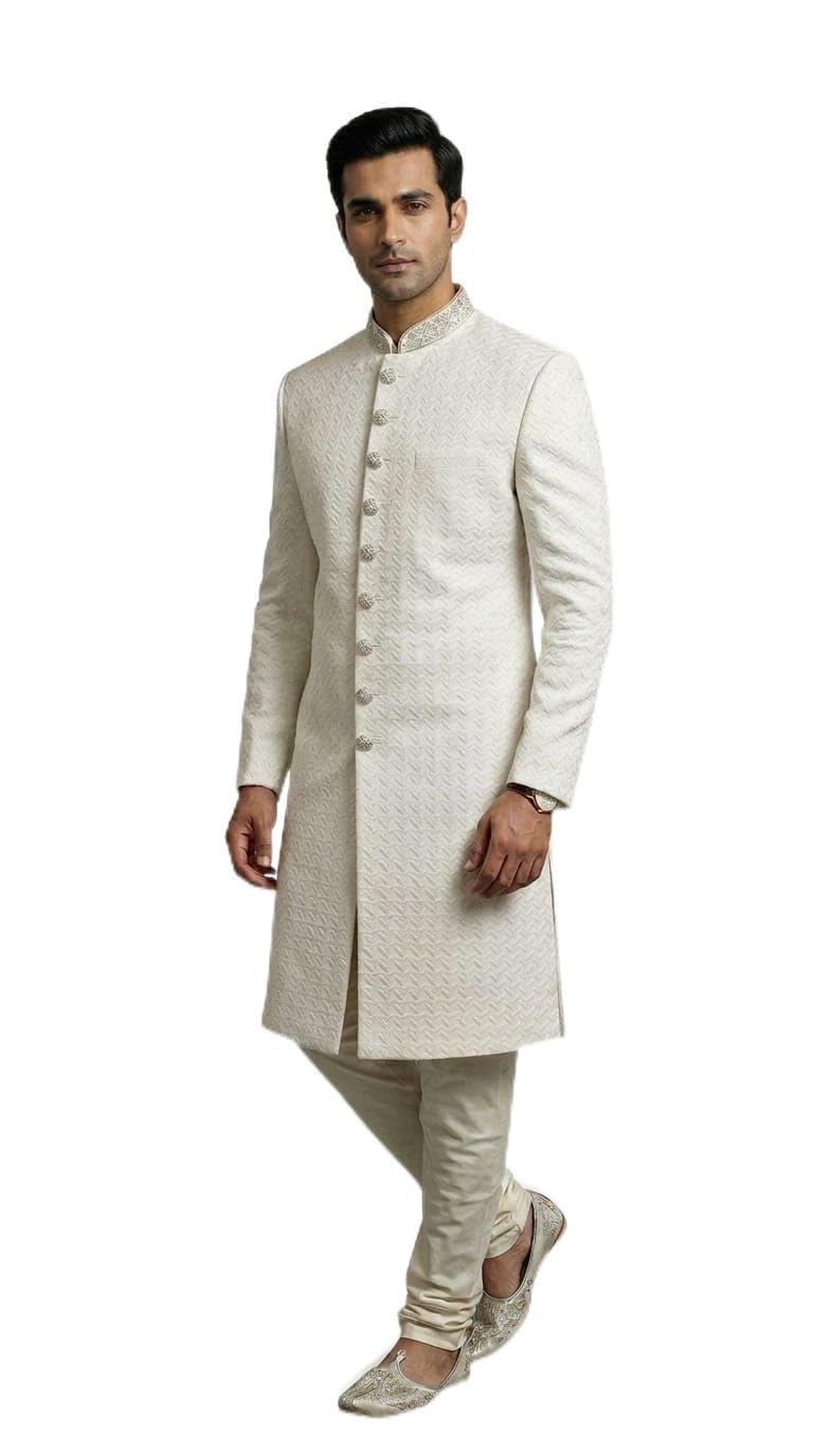 Men's Sherwani with Hakoba Embroidery Work, 60gm Cotton, Self Thread, Sizes 40-46, Length 42+-image-24