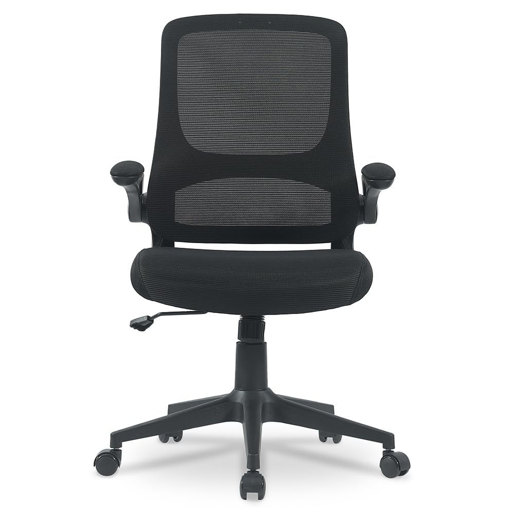 Waytex Fauteuil de Bureau Ergonomique Tissu et Maille – Accoudoirs Relevables – Réglable en Hauteur – Mécanisme Basculant – pour Professionnels et particuliers - Noir