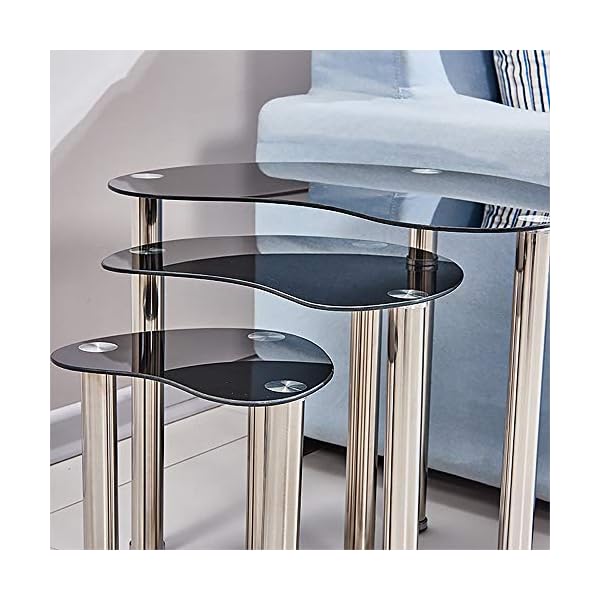 BELIFEGLORY Modern Design Nesting Tables, Set of 3 Coffee Table with Tempered Glass and Stainless Steel Legs, Space Saving Sofa Side Corner End Table - Image 9
