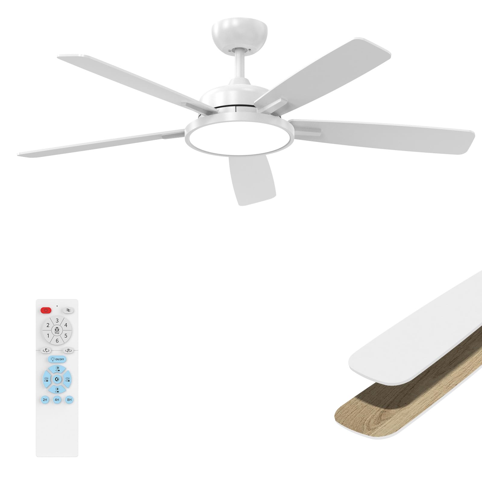 Roomratv 52 Inch Smart Ceiling Fan with Light,Quiet Reversible DC