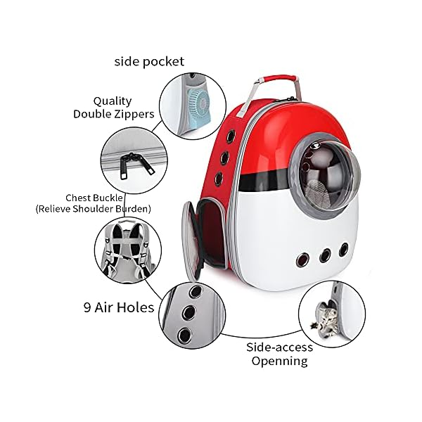 Portable-Travel-Pet-Carrier-Bubble-Backpack-for-Dog-and-Cat-Dome-Airline-Approved-Space-Capsule-Waterproof-Knapsack-Outdoor-Breathable-Pet-Bag-redWhitered Portable Pet Carrier Bubble Backpack for Dogs and Cats - Stylish and Comfortable Travel Solution