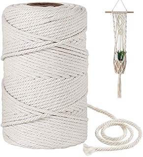 tenn well Twisted Macrame String, 328 Feet 4mm Thick Cotton Cord for Crafts, Wall Hanging Plant Hanger, Making Macrame Knitting (Beige)