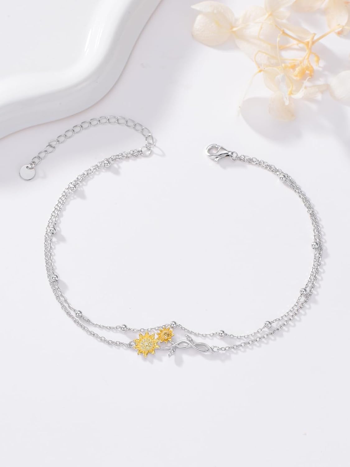 Womens Anklet Sterling Silver Layered Chain Anklets Adjustable Foot Jewelry Gifts for Women 9+2 inch - Image 5