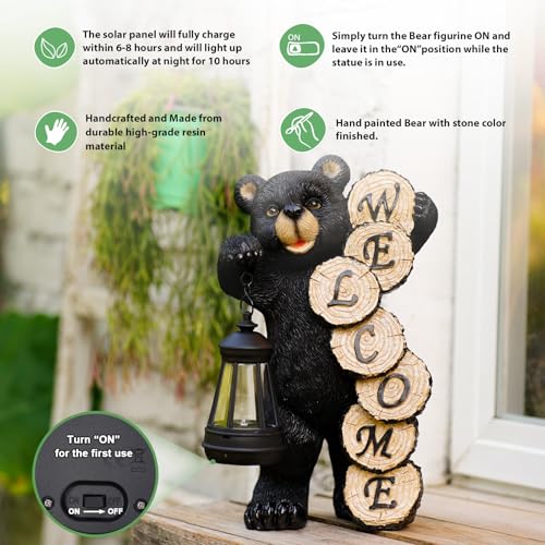 Qeeman Solar Bear for Garden Decor: Weatherproof Resin Statues with Lantern for Outdoor Outside Yard Pathway Patio Porch Balcony Decorations - Gifts for Mom Grandma Bear Lovers