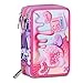 SJ Gang Astuccio Scuola 3 Zip, Rosa, Sphere Full Girl, Portapenne Triplo Scomparto Completo Di Penne, Matite, Colori, Accessori Zaino, Elementari, Medie, Bambina