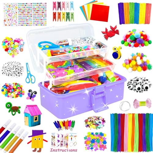 BNUZEIYI 3000 Pezzi Lavoretti Creativi per Bambini DIY Art Craft Set Scovolini Colorati per Lavoretti Scatola artigianale 3 strati Materiale scolastico fai da te Regali per Ragazze e Ragazzi, Viola