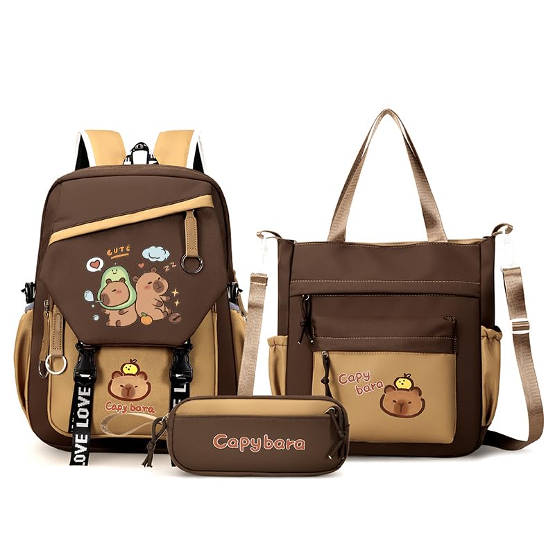 Capybara Cute Backpack with Pencil Case&Tote Bag Casual Travel Bookbag (Style 2)4
