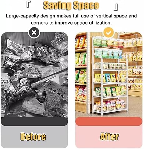 5 Shelf Floorstanding Display Stand for Snacks, Beverages, Toys, Fruits - Commercial Supermarket & Pharmacy Storage Rack, White, 50x27 cm, Ideal for Home Kitchen Organization