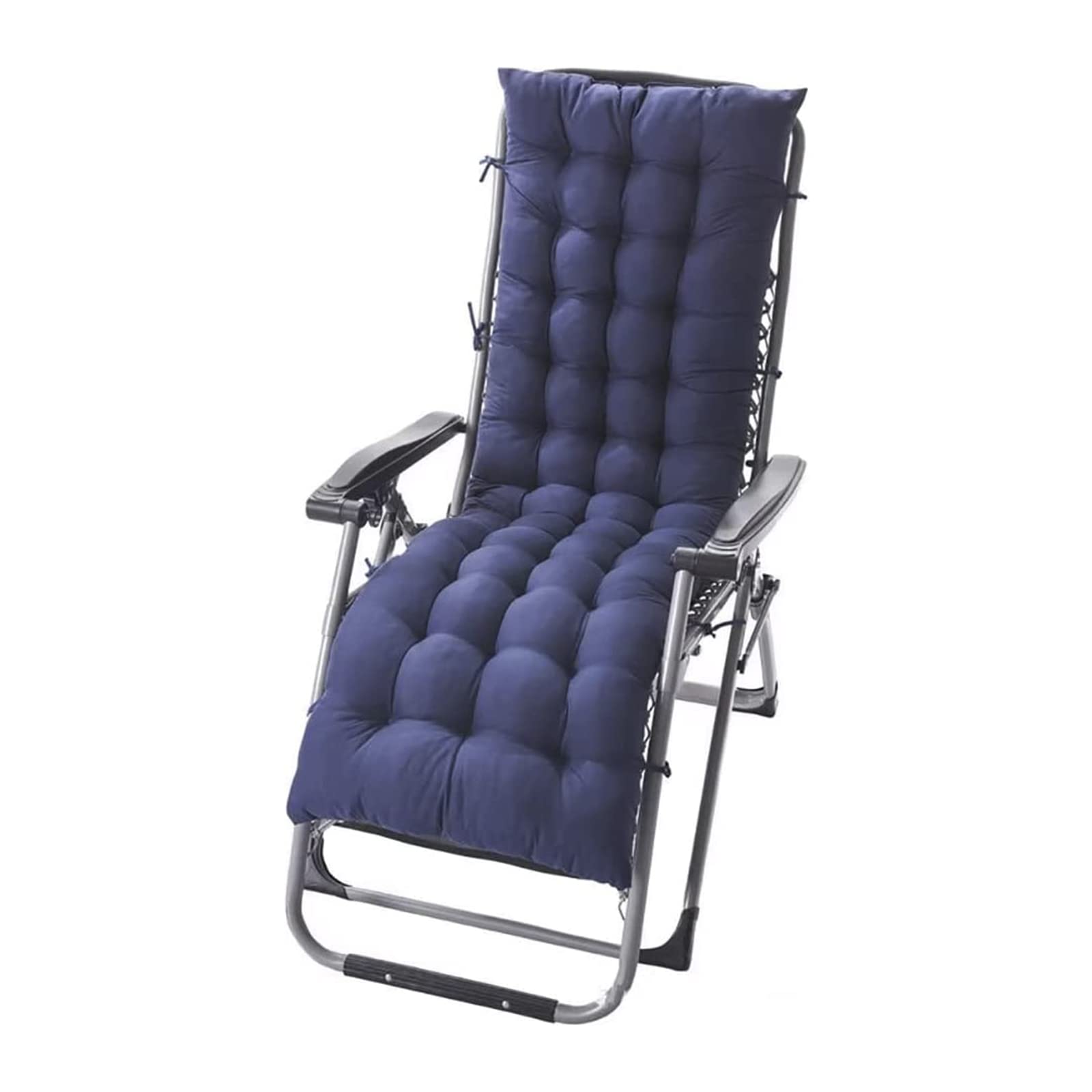 Cuscino Imbottito per Sdraio con Cinghie da Esterno Interno Lavabile Comodo per Sedie Reclinabili 170x48x8cm - Schienale Alto Cuscino Imbottito Cuscini per Sdraio da Giardino,Navy Blue