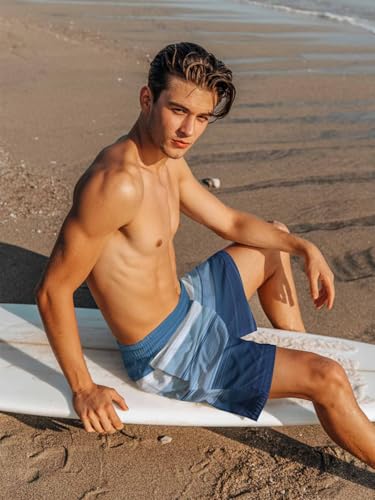 Mens Swim Trunks with Compression Liner,Modern Blue Gradient Men's Inseam Board Shorts Quick Dry Bathing Suit for Men/Boys3