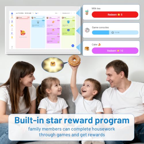 Image of 21.5 inch Smart Wall Calendar 2026 Planner & Chore Chart, Touchscreen | Touchscreen Display Electronic Calendar, Wall & Desk Mount, Wi-Fi Sync, Wall Planner, Kitchen & Office Use, Gifts for Mom
