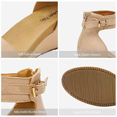 DREAM PAIRS DREAM PAIRS Women's Open Toe Buckle Ankle Strap Platform Wedge Sandals with Comfortable Ladies Shoes for Walking, Nude, 5 UK