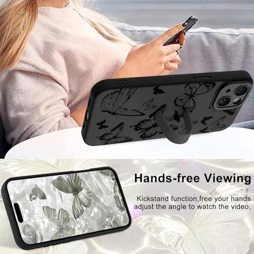 Image of for iPhone 14 Case with Finger Strap Holder, Cute Cool Butterfly Print Pattern Design for Women Men, Shockproof Anti Scratch Hand Kickstand Protective Cover, Gray