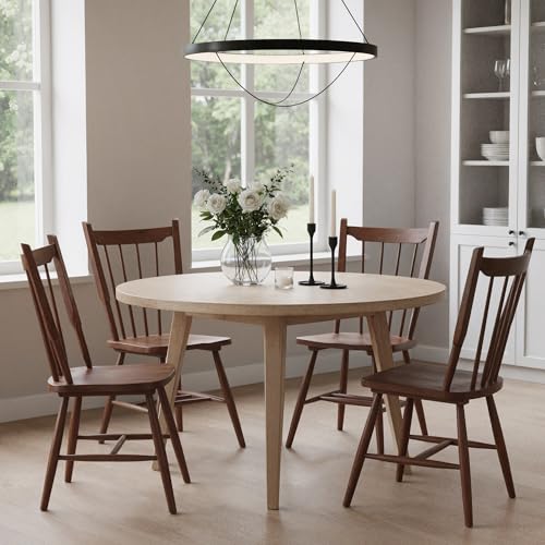 Image of HNY Walnut Windsor Dining Chairs Set of 2, Farmhouse Wooden Kitchen Chairs with Spindle Back, Mid Century Modern Armless Kitchen Side Chair for Dining Living Room Restaurant