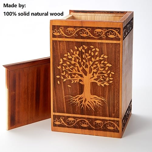 Image of Wooden Urns for Human Ashes Adult, 10x6x6Inch Hand Craved 100% Natural Solid Wood Urn, Cremation Urns for Adult Ashes Men /Dad /Mom /Female