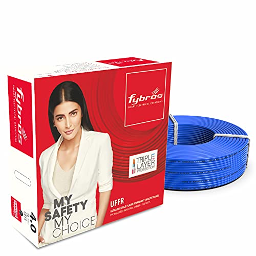 Image of Fybros ULTRA FLEXIBLE FR PVC Insulated 4 Sq Mm Wire | UFFR Blue Copper Wires & Cables| Cables For wiring | 4 Sq Mm Blue wire 90 meter| Industrial Wire Cable| Electrical Wire