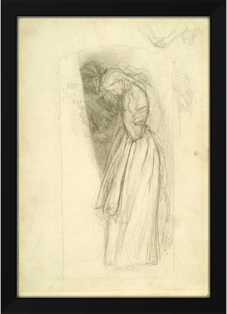 Arthur Hughes 18x24 Black Modern Framed Art Print Titled: The Long Engagement - Compositional Sketch (1854-1859)