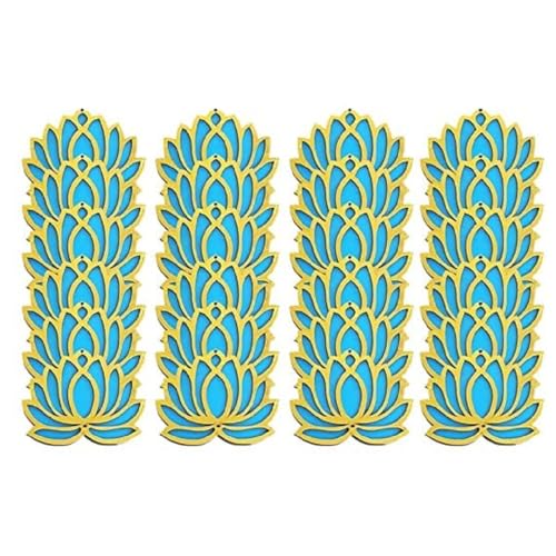 Image of Sanvatsar Home White Golden Lotus 4 Inch Set of 24 Wooden Cutout DIY Rangoli Kit | Decorations for Diwali, Dusshera Wedding Rangoli, Pooja, Decorations, Festival Gift (Blue24)