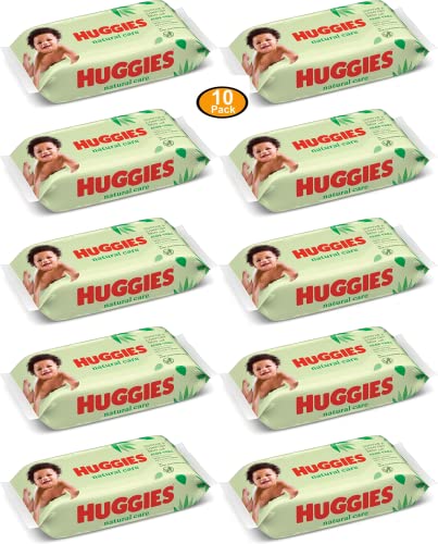 Image of Sensitive Baby Wipes, Huggies Natural Care Baby Diaper Wipes, Unscented, Hypoallergenic, 99% Purified Water, 10 Flip-Top Packs (560 Wipes Total)