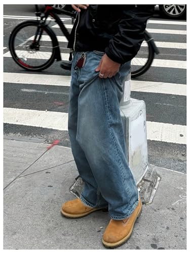Men's Y2K Baggy Jeans Wide Leg Denim Pants Vintage Straight Leg Casual Denim Trousers with Pockets Streetwear3