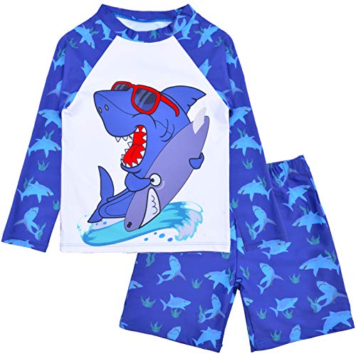 PASHOP Baby Boy Trunk Swimsuit Set Shark Dinosaur Swimsuits for Toddlers Boys Rash Guard and Trunks Set