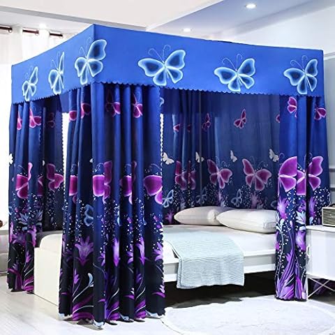 Mengersi Butterfly Four Corner Post Bed Curtain Canopy Mosquito Net for Girls Adults Kids (Twin, Blue) Cover