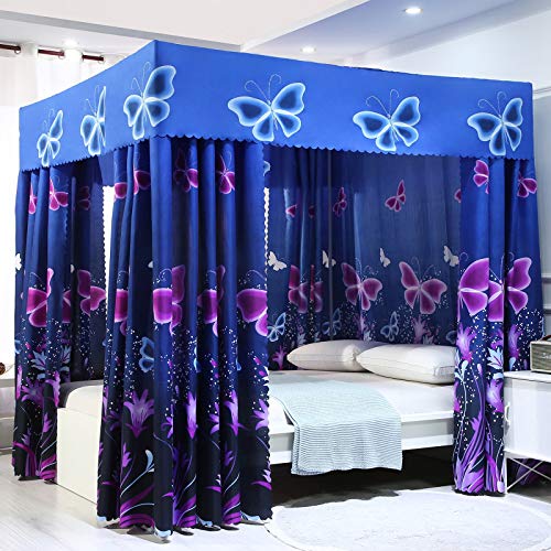 Mengersi Princess Four Corner Post Bed Curtain Canopy Sheer Cover Mosquito Net for Girls Adults Kids (Full, Blue Butterfly)