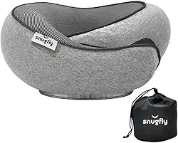 Travesseiro de Viagem SnugFly - Suporte Duplo para Cabeça, Pescoço e Cervical. Ergonômico, Leve, Com Espuma de Memória, Ideal para Viagens de Avião, Carro e Ônibus.