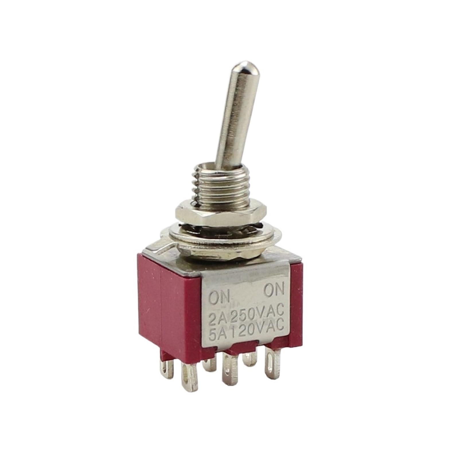 IDGTTLDF 5pcs MTS-202 203 Red Toggle Switch 5A 125VAC on on SPDT 6mm Switch DPDT on Off on Waterproof Cap(MST-203)