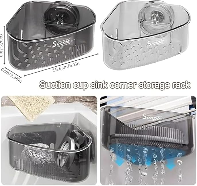 Home Caddy Strainer Basket,Upgraded Suction Cup Press Sink Drainer Basket, Suction Basin Cup Corner Rack, Plastic Storage Rack Holder, Corner Caddy Trash Catcher for Food Waste (Transparent)