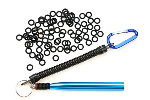 Nicer-S Wacky Worm Rig Tool with Wacky O-Rings(100 pcs) for Wacky Rigging Plastic Senko Style Worms & StickBaits Includes Lanyard (Blue Tool Plus 100 O-Rings)