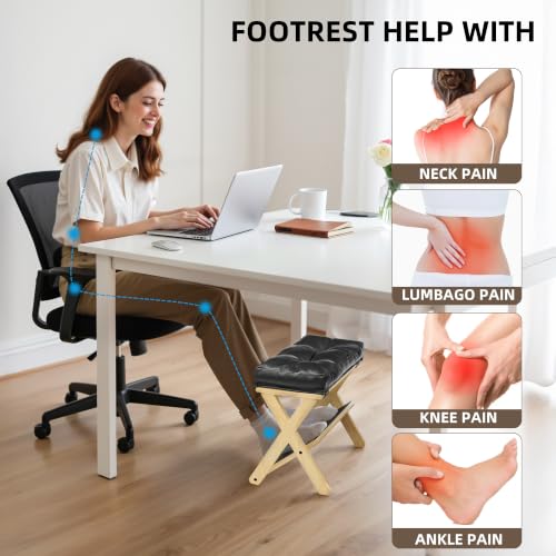Image of Foot Rest Under Desk at Work, Solid Wood Double Step Footrest | Under Desk Footrest with Solid Wood Design, Non-Slip EVA Surface, Ergonomic Foot Support for Home Office, Gaming & Work