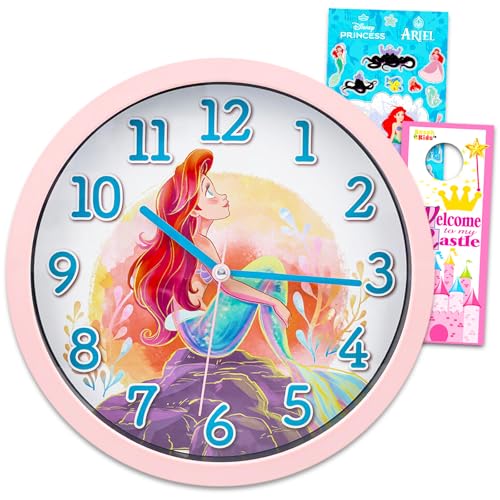 The Little Mermaid Wall Clock - Disney Room Decor Bundle with 10 Ariel Wall Clock Plus Stickers and More for Kids and Adults | The Little Mermaid Gifts