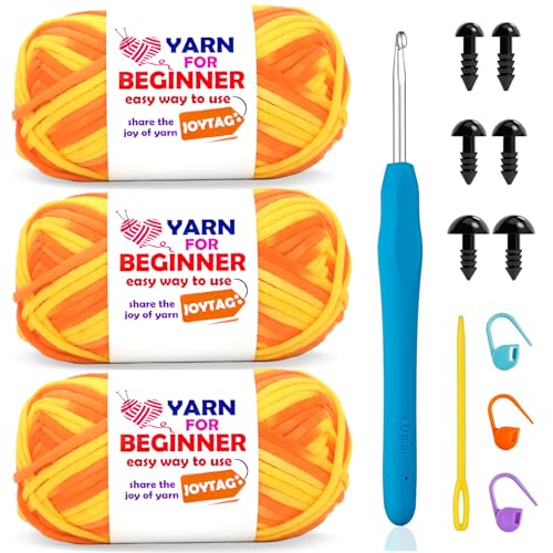 3 Pack Rainbow Beginner Crochet Yarn for Crocheting and Knitting Multicolor Cotton Crochet Yarn for Beginners(Yellow Variegated)