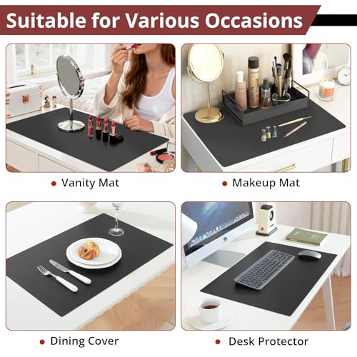 Image of LovePads Makeup Mat for Vanity, 16 x 36 Dual-Sided Desk Pad & Vanity Cover Top, Waterproof PVC Protector Mat for Dresser, Nail Art, Craft Table (Black+Red)