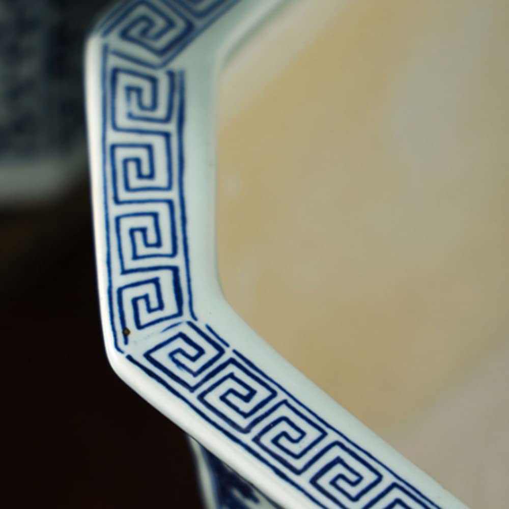 中国　花図　鉢 Amazon.com: SEEKIS Blue and White Hexagon Porcelain