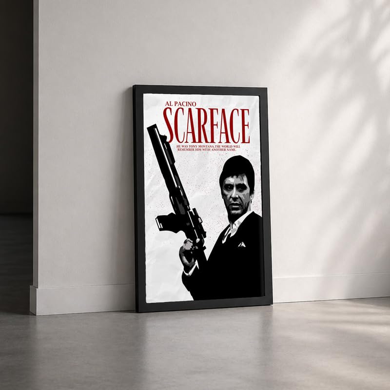 Image of Vintage Crime Movie Style Premium Framed Wall Poster (12x18 Inch) | Black & White Gangster Wall Art with Gun | Retro Noir Decor for Man Cave, Bedroom, Office, Bar & Entertainment Room | Ready-to-Hang Frame
