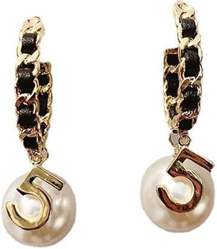 Vintage número 5 pendientes de aro de perlas pendientes de perlas mujer pendiente joyería de moda para regalo, Zinc, Perla