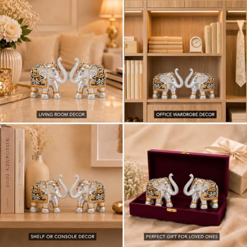 Image of DIVINITI 999 Silver Plated Elephant Pair with Luxury Gift Box | Vastu Elephant Showpiece for Home & Office Decor | Symbol of Prosperity, Wisdom, Good Luck & Success | 10.5 x 12 cm