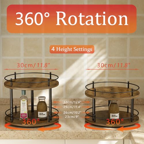 Image of 2 Tier Lazy Susan Organizer,2-Tier Spinning Spice Rack with Stable Carousel Base & 4 Height Settings for Cupboard Kitchen Countertop Dining Table Cupboard (Two-Ply(Round))