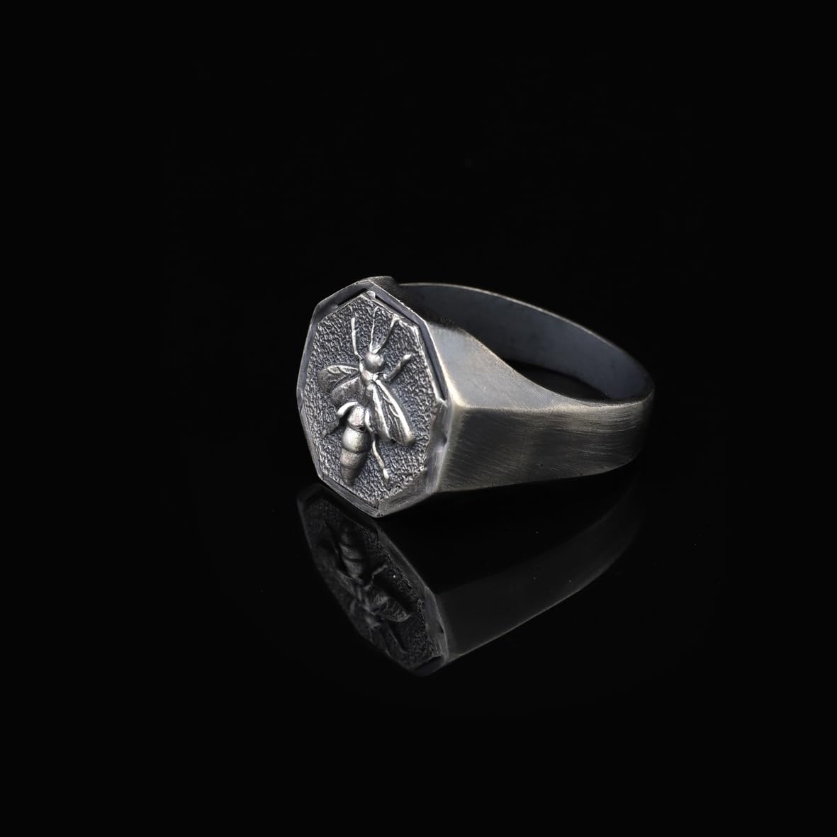 Anello dell’Ape da Uomo in Argento 925 | Anello con Sigillo Inciso e Lucido | Fatto a Mano per Mignolo | Anello di Fidanzamento + Panno Pulizia Argento (28)