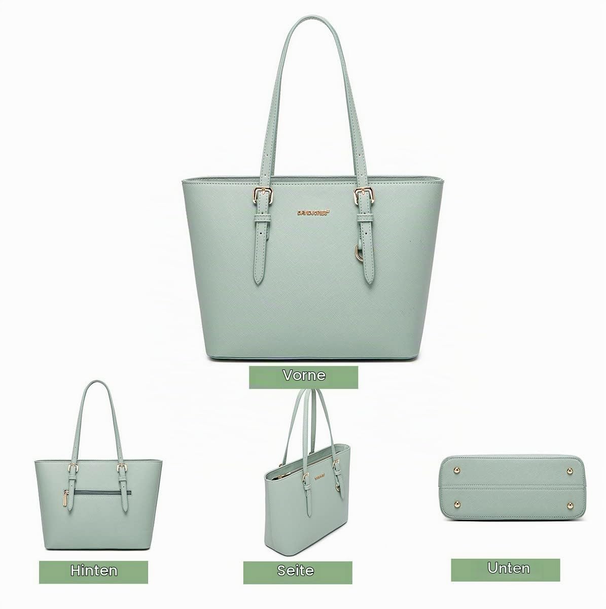 David Jones - Damen Shopper Handtasche Mittelgroße - Schultertasche Tote Bag PU Leder - Tasche Alltag Büro Arbeit Schule Reise Shopping - Klassische Arbeitstasche Elegante Mittlere Große - Schwarz